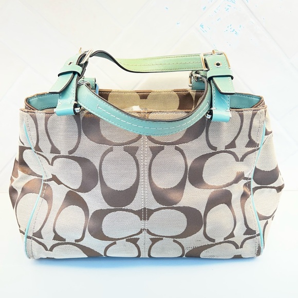 Coach Signature Canvas Shoulder Bag - Brown and Mint - Picture 2 of 8